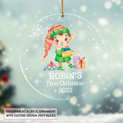 Personalized Baby Boy First Christmas Ornament Gnome Xmas