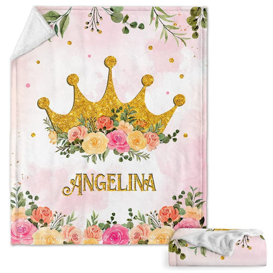 Personalized Baby Girl Blanket Princess Crown for Baby Girl