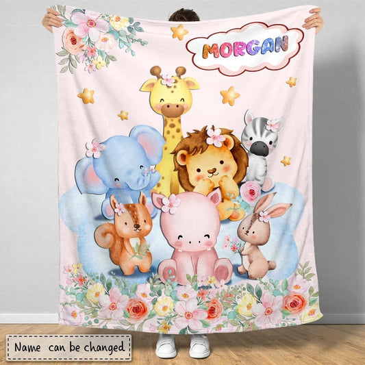 Personalized Baby Girl Blanket Woodland Lovely Animals for Baby Girl