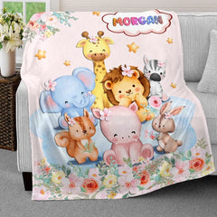 Personalized Baby Girl Blanket Woodland Lovely Animals for Baby Girl