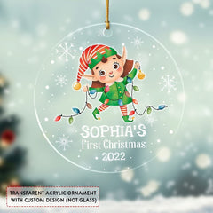 Personalized Baby Girl First Christmas Ornament Gnome Xmas