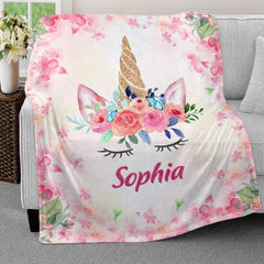 Personalized Baby Pink Blanket Floral Unicorn for Baby Girl