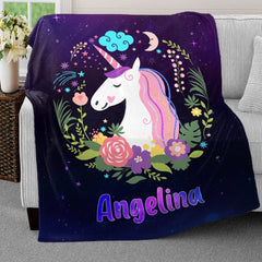 Personalized Baby Violet Blanket Sleeping Unicorn for Baby Girl