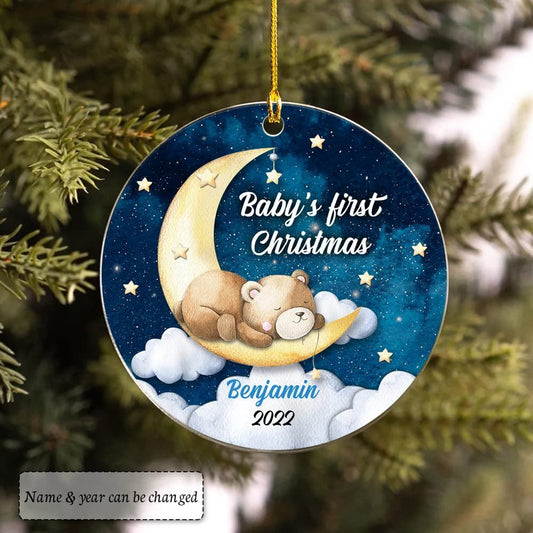Personalized Baby's First Christmas Ornament Sleepy Animal