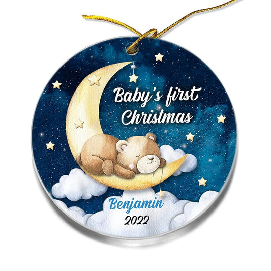 Personalized Baby's First Christmas Ornament Sleepy Animal