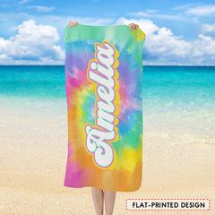 Personalized Beach Towel Tie Dye Style With Custom Name