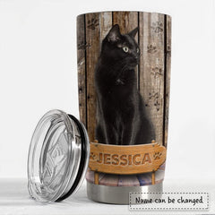 Personalized Black Cat Tumbler Inspiration Wood Style For Animal Lover