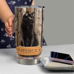 Personalized Black Cat Tumbler Inspiration Wood Style For Animal Lover
