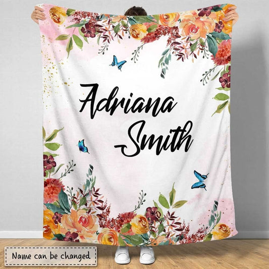 Personalized Blanket Flowers Butterflies with Customize Name