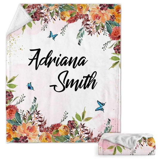 Personalized Blanket Flowers Butterflies with Customize Name