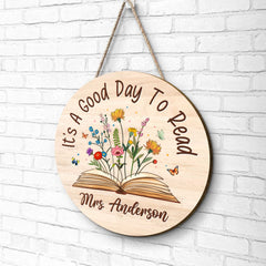 Personalized Book Lovers Wood Door Sign It's A Good Day To Read