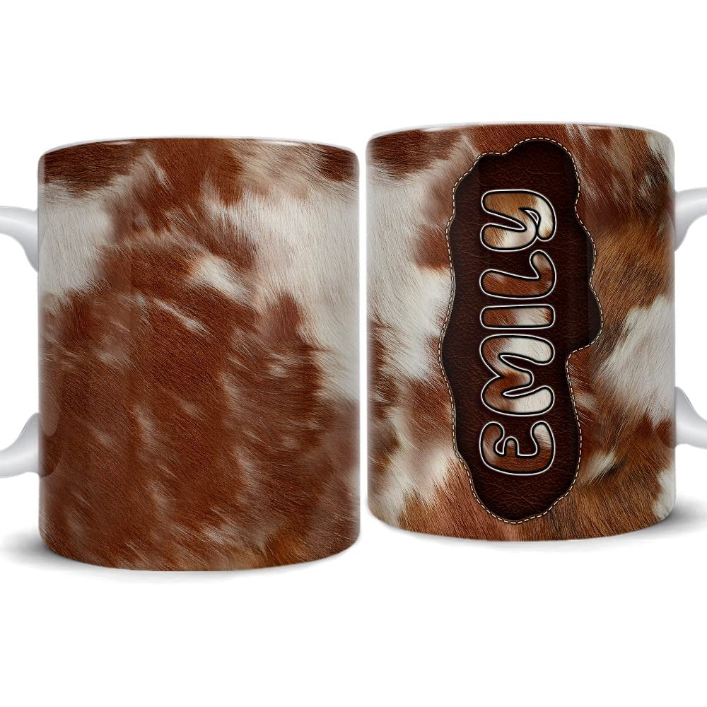 Personalized Brown Cowhide Mug With Name