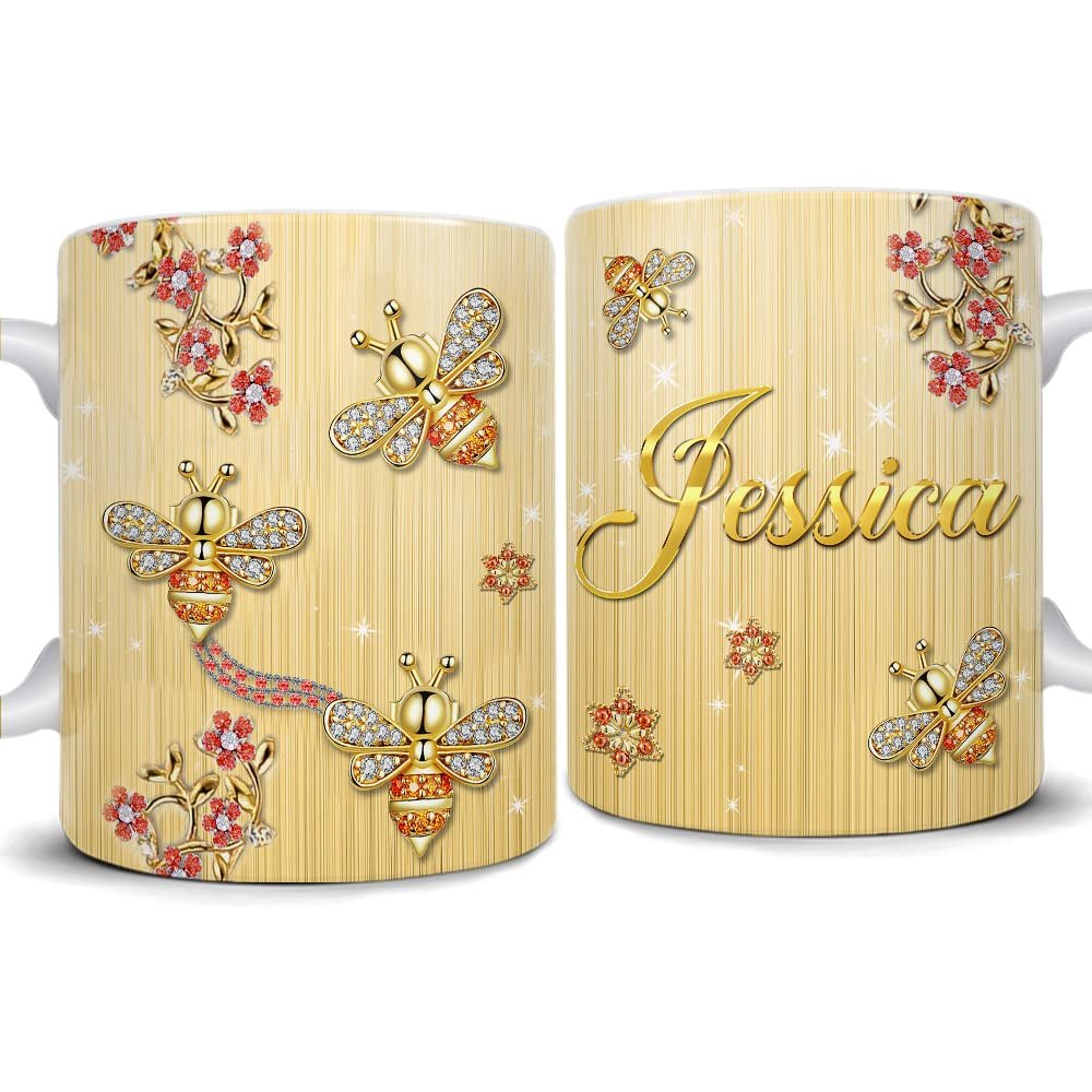 Personalized Bumble Bee Floral Mug Jewelry Style