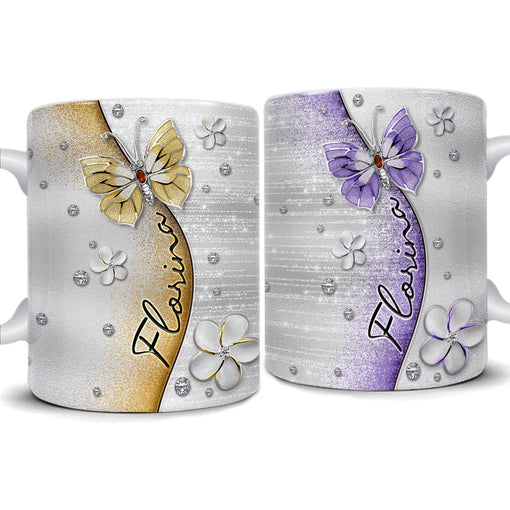 Personalized Butterfly Mug Gem Drawing Style