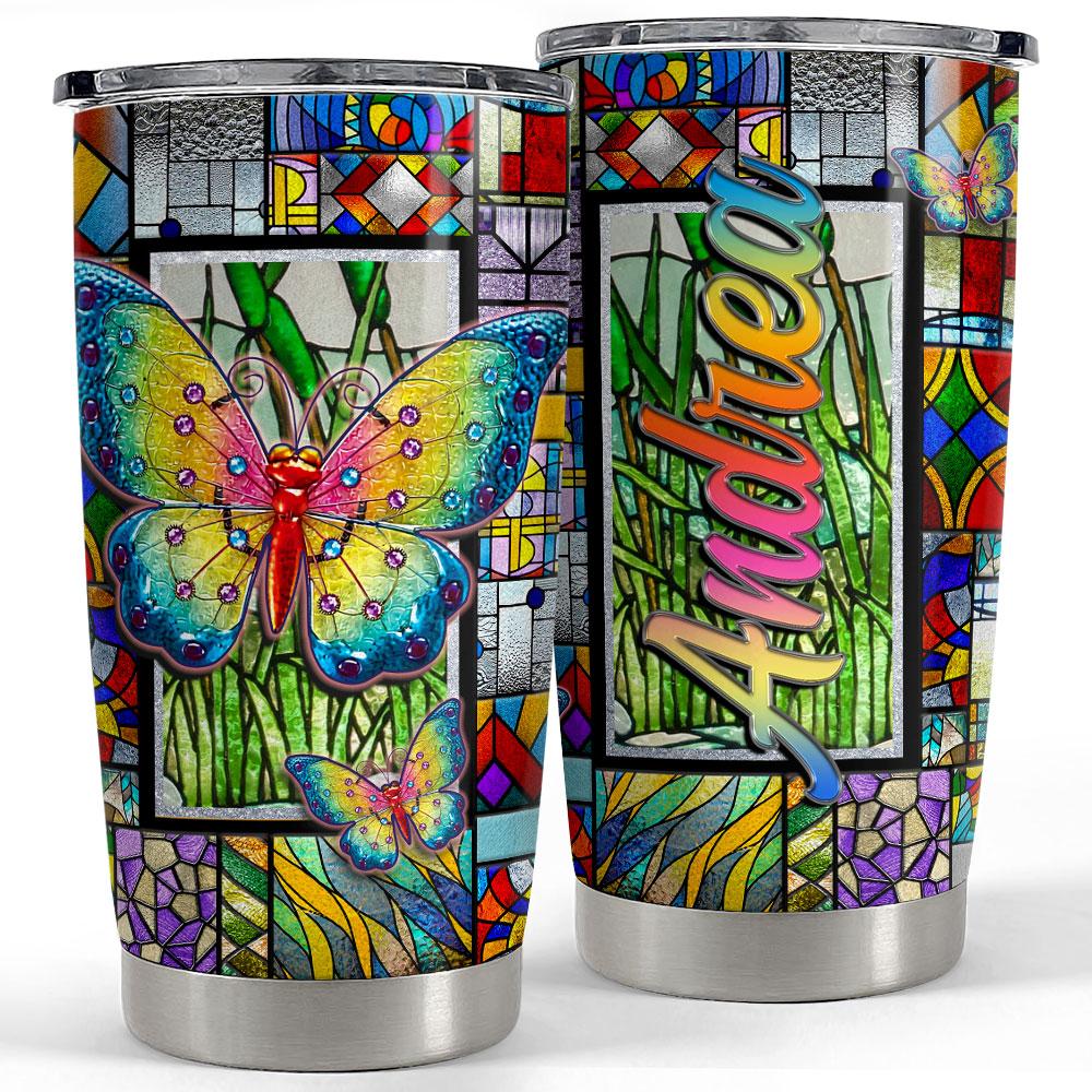 Personalized Butterfly Tumbler Stained Glass Drawing