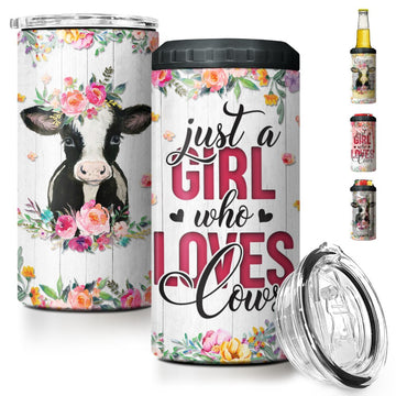 Personalized Can Cooler Flowers Girl Loves Cows