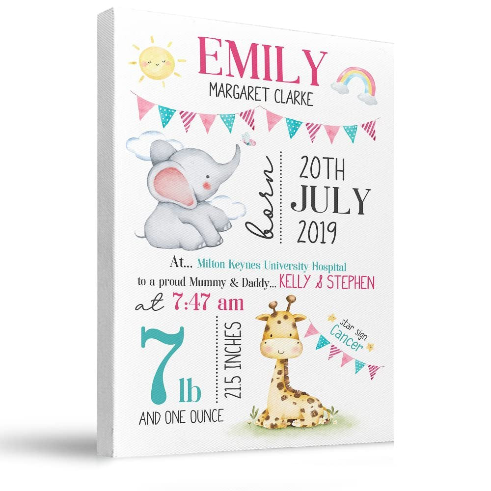 Personalized Canvas Baby Girl Stats For Nursery