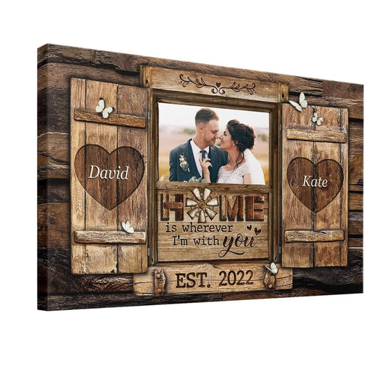 Personalized Canvas For Couple Home Is Where I Am With You