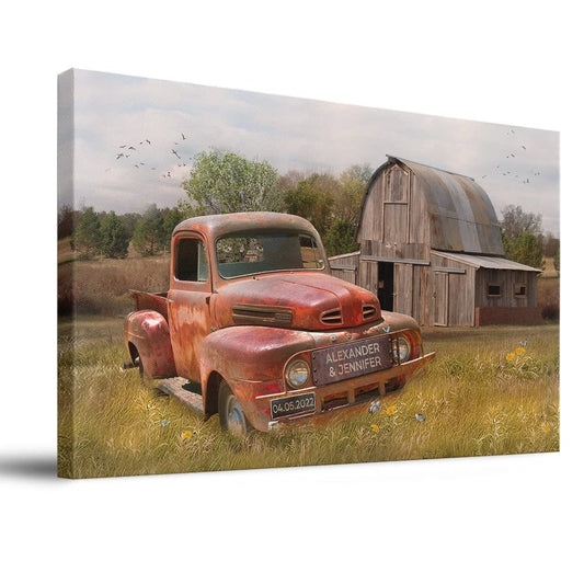 Personalized Canvas For Couple Vintage Red Car