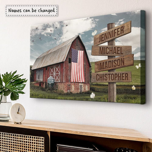 Personalized Canvas For Family American Barn Flag