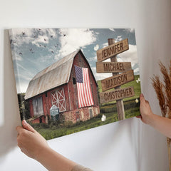 Personalized Canvas For Family American Barn Flag