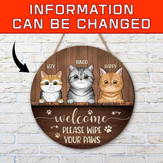 Personalized Cat Custom Shape Wood Sign Welcome Please wipe your paws