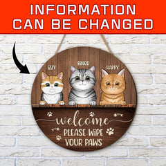 Personalized Cat Custom Shape Wood Sign Welcome Please wipe your paws