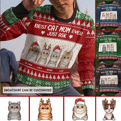 Personalized Cat Mom Ugly Sweatshirt Christmas Gift