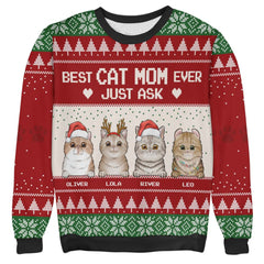 Personalized Cat Mom Ugly Sweatshirt Christmas Gift