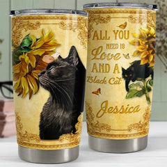 Personalized Cat Tumbler Black Cat Sunflower Animal Best Gift Ever