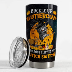 Personalized Cat Tumbler Halloween Buckle Up Buttercup Animal Gift