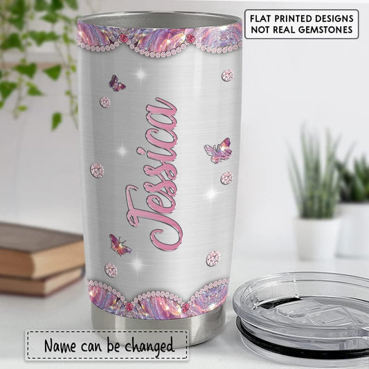 Personalized Cat Tumbler Jewelry Style Metallic For Animal Lover