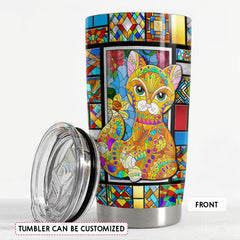 Personalized Cat Tumbler With Customize Name Stained Glass Drawing