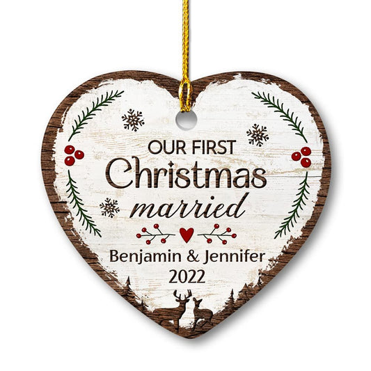 Personalized Ceramic Ornament First Xmas Married Couple