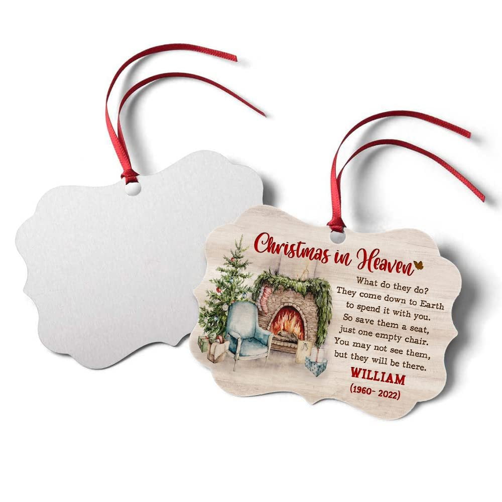 Personalized Christmas In Heaven Memorial Ornament Empty Chair