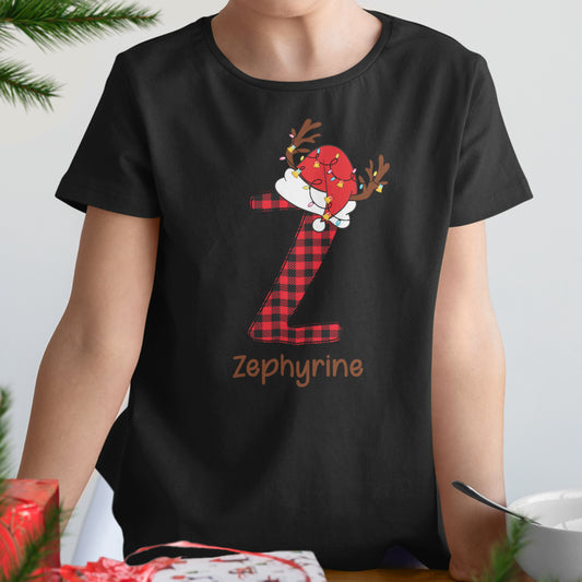 Personalized Christmas T-Shirt Custom Initial Letter