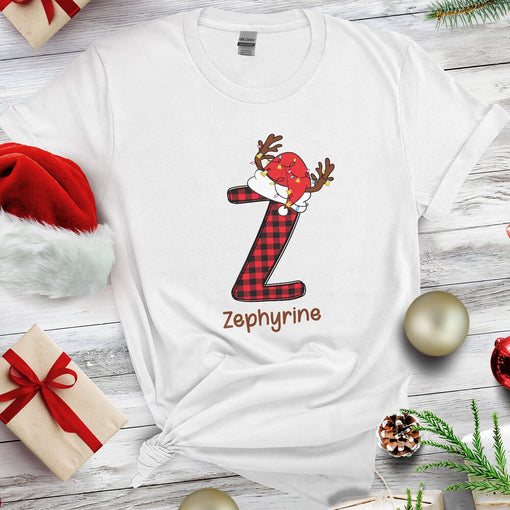 Personalized Christmas T-Shirt Custom Initial Letter