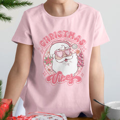 Personalized Christmas T-Shirt Decorated With A Pink Santa Claus