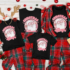 Personalized Christmas T-Shirt Decorated With A Pink Santa Claus