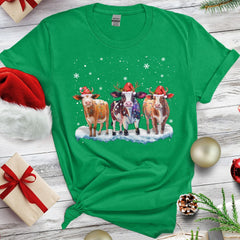 Personalized Christmas T-Shirt With A Cow Wearing A Hat