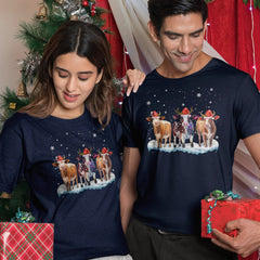 Personalized Christmas T-Shirt With A Cow Wearing A Hat