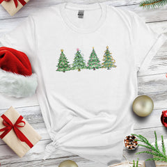 Personalized Christmas T-Shirt With A Motif Of Four Pine Trees