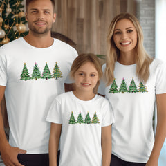 Personalized Christmas T-Shirt With A Motif Of Four Pine Trees