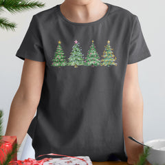 Personalized Christmas T-Shirt With A Motif Of Four Pine Trees