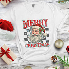 Personalized Christmas T-Shirt With Santa Claus Face Retro