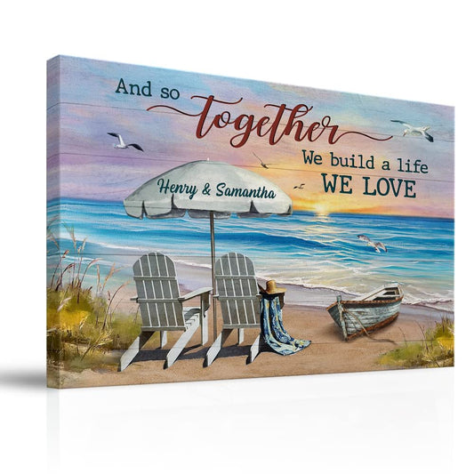 Personalized Couple Canvas Beach Art We Build A Life We Love