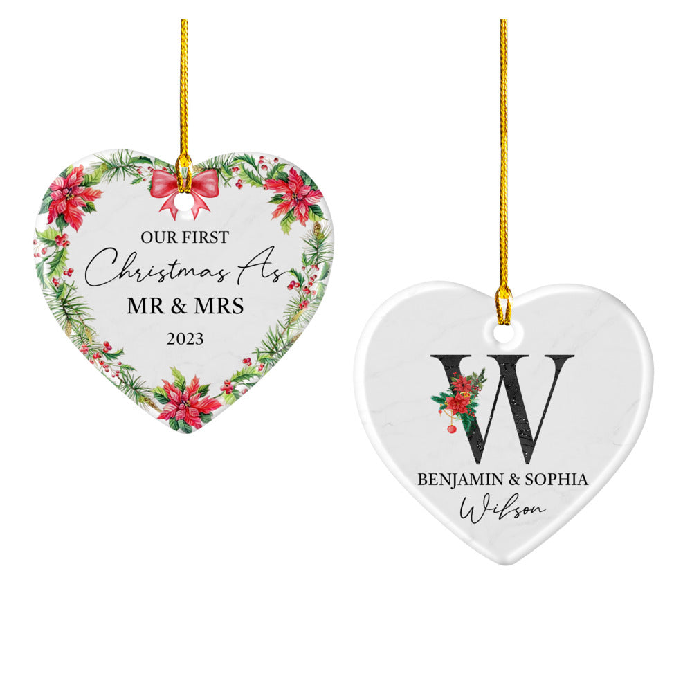 Personalized Couple Heart Ceramic Ornament
