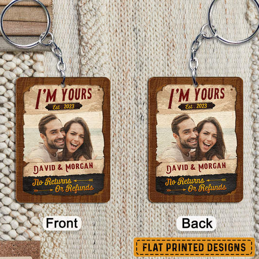 Personalized Couple Photo Keychain Lover I'm Yours No Return
