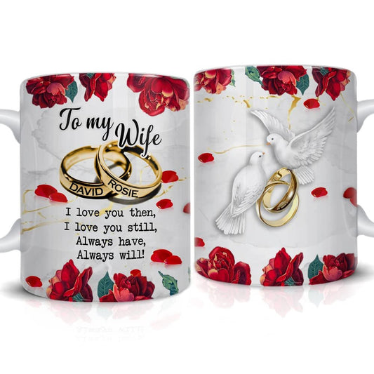 Personalized Couple Rings Mug Doves And Rings