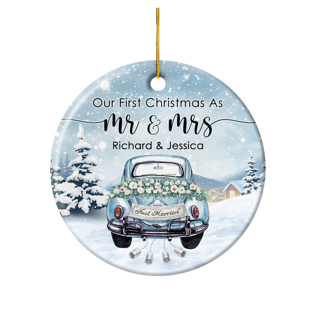 Personalized Couple Round Ornament Our First Christmas